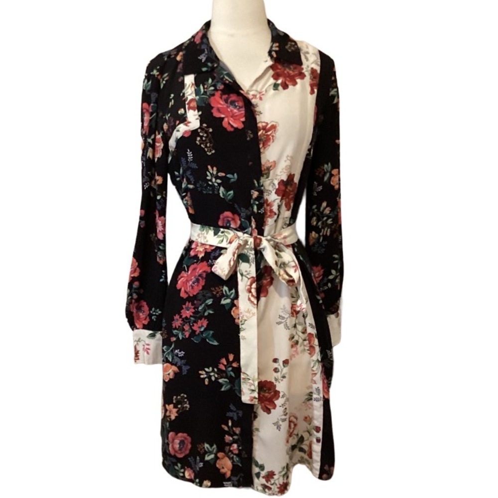 Maje Riller Two Tone Floral Shirt Dress Sz 2 - Picture 9 of 13